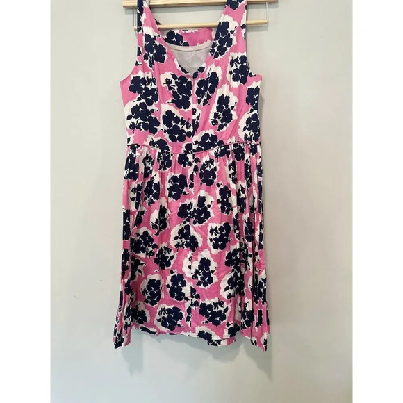Boden Vintage Bow A Line Dress Pink and Blue Floral Print Size 10R 1186 - Picture 4 of 11